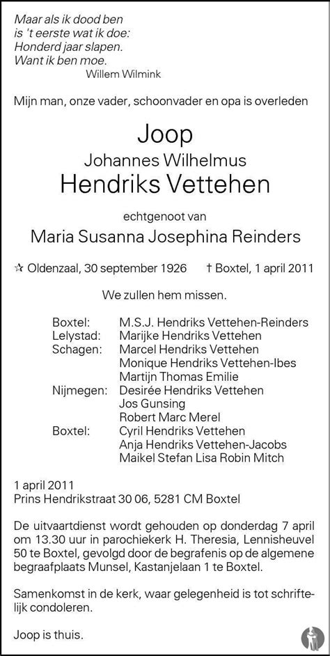 Johannes Wilhelmus Joop Hendriks Vettehen 01 04 2011