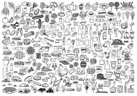 Set Of Food And Drinks Doodle On White Background Stock Vector