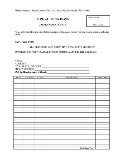 Blank Entry Forms Jasper County Il Fair