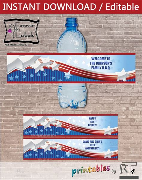 Patriotic Water Bottle Label Instant Download And Editable Etsy In