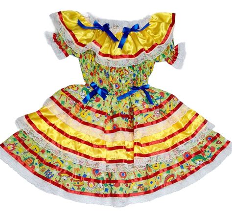 Vestido Caipira Infantil Juvenil Festa Junina Amarelo até 16