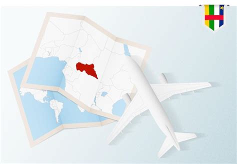 Viaje a república centroafricana avión de vista superior con mapa y