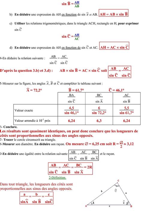 Relations Métriques Dans Le Triangle Cours De Maths En 1ère S