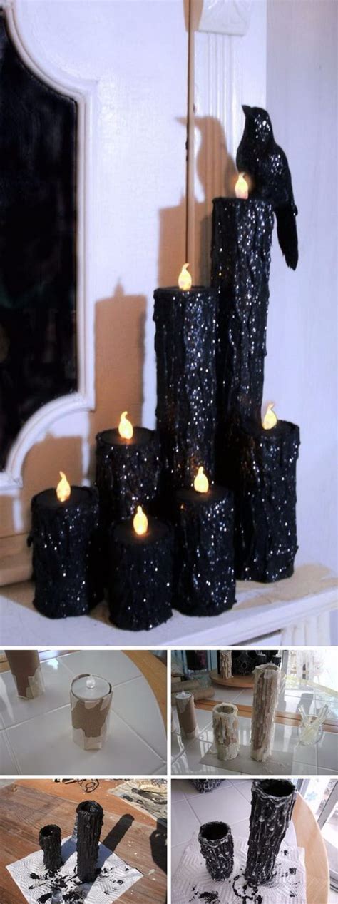 Diy Halloween Creepy Candles Paper Towel Rolls Hot Glue Battery Tea