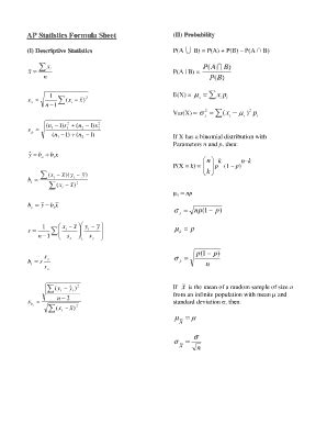 Statistics Formula Sheet