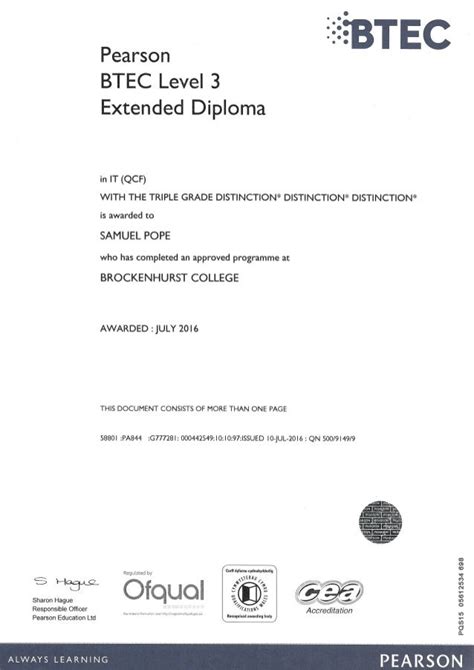 Btec Level 3 Extended Diploma In It Certification