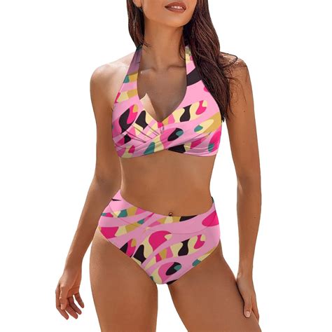 Becloth Women Triangle Halter Thong Bikini Set Ruffle String Two Piece