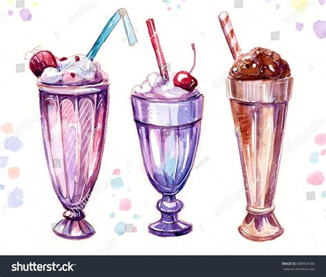 Set Of Watercolor Milkshakes Hand Drawn Illustration Royalty Free