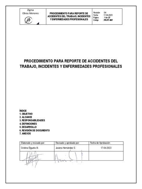 Procedimiento Para Reporte De Accidentes Del Trabajo Incidentes Y