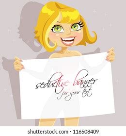 Cute Nude Girl Hold Seductive Banner Stock Vector Royalty Free