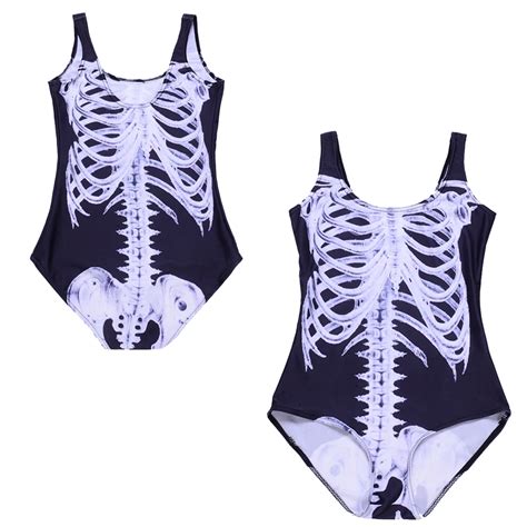 Black Skeleton Halloween Cosplay Swimwear Women One Piece Swimsuit