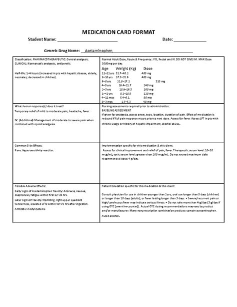 medication card format copy medication card format student