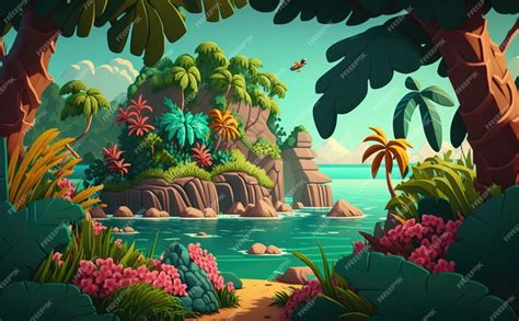 Premium Ai Image A Tropical Cartoon Background Illustrations For Kids
