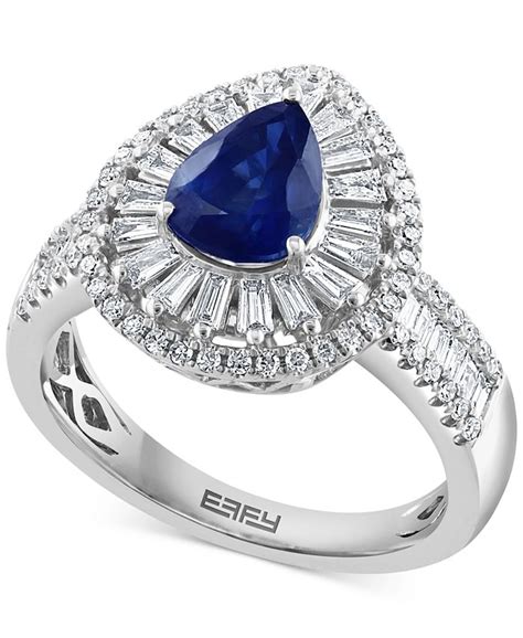 Effy Collection Effy® Sapphire 1 Ct Tw And Diamond 58 Ct Tw Halo Ring In 14k White Gold