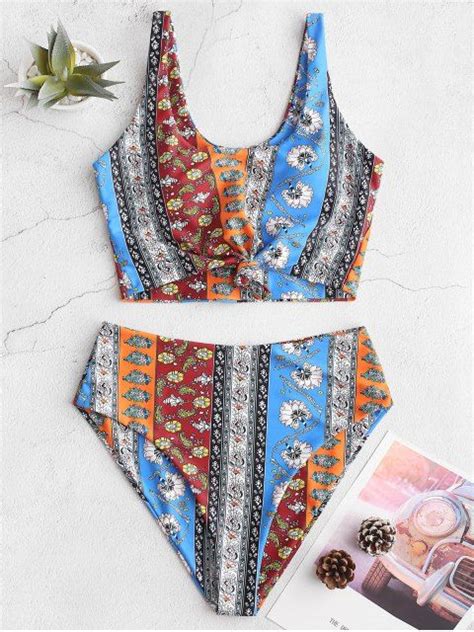 Zaful Bohemian Printed Knot Tankini Swimsuit Tankini Swimsuits Swimsuits Bohemian Print