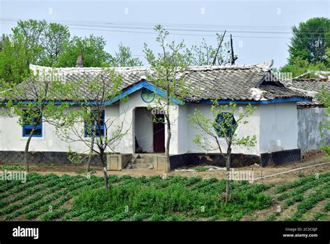 Wonsan region, North Korea - May 3, 2019: Typical house built by the ...