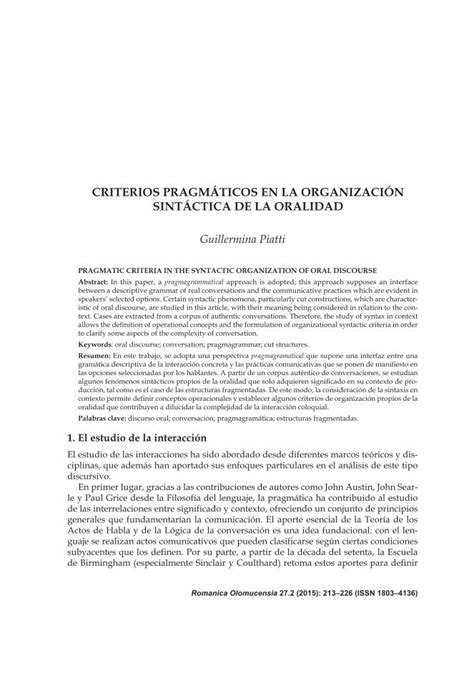 Pdf Criterios Pragm Ticos En La Organizaci N Sint Ctica De La