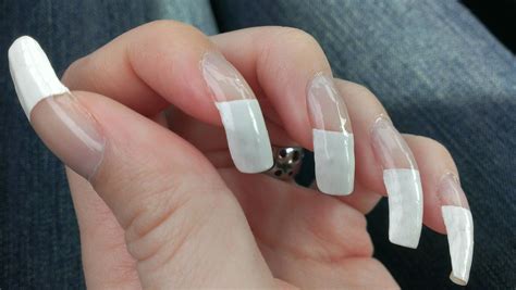 Classic White French Tip Manicure On Long Natural Nails Long Natural