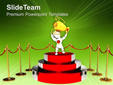 Podium For Winner With Red Carpet Trophy Powerpoint Templates Ppt