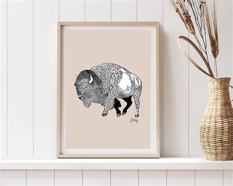 Modern Bison Fine Art Print | Bison Wall Art | Bison Drawing | Buffalo ...