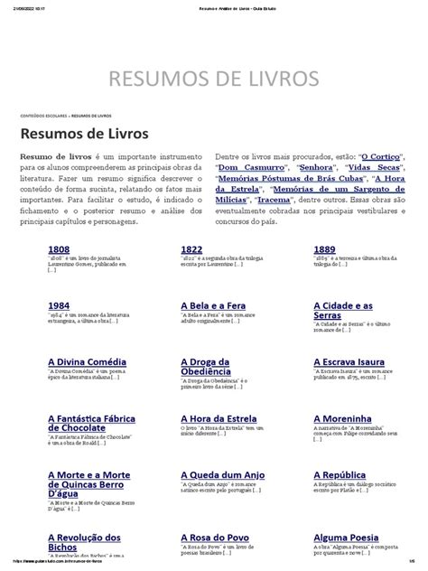Resumo Dos Livros - Resumo e Análise de Livros - Guia Estudo | PDF | Contos | Divina Comédia