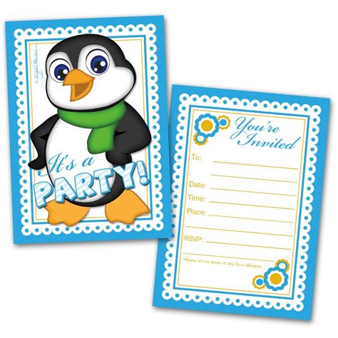 Buy Party Invitation Cards 20 Cards With 20 Envelopes Boy Penguin