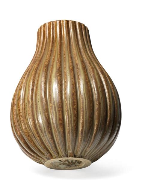 Axel Salto A Round Stoneware Vase Modelled With Vertical Fluted