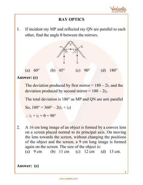 NEET Ray Optics Important Questions