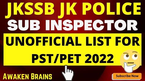 Jkssbjk Police Sub Inspector Unofficial List For Pstpet 2022jkpsi