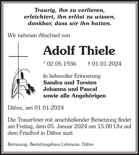 Traueranzeigen Von Adolf Thiele Abschied Nehmen De