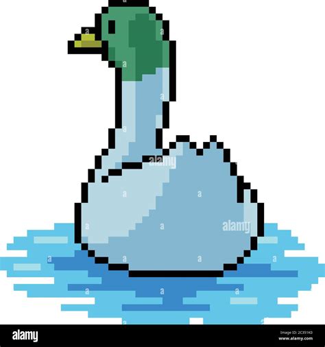 Vector Pixel Art Duck Swim Isolated Cartoon Stock Vector Image And Art