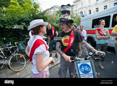 Male And Female Climate Rush Suffragettes At Start Of Westminster Pedal Power Bike Rush Against