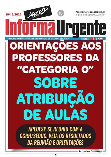 N° 85 OrientaÇÕes Aos Professores Da “categoria O” Sobre AtribuiÇÃo