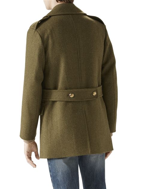 Lyst Gucci Double Breasted Wool Peacoat In Green For Men