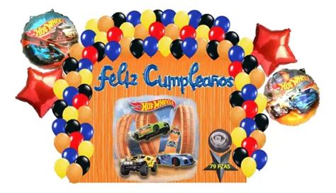 Kit Decoracion Fiesta Cumpleaños Globos Hot Wheels 79 Pzs Meses sin