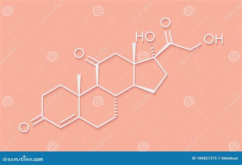 Molécula De Hormona De Estrés Por Cortisona Fórmula Esquelética Stock
