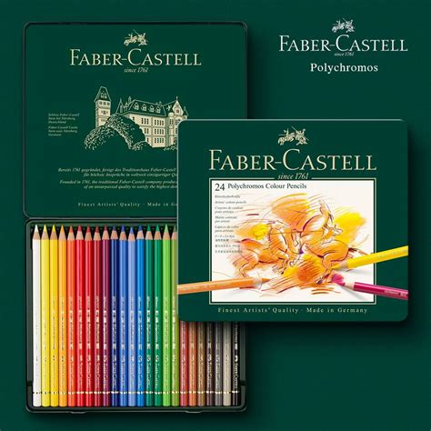 Faber-Castell Polychromos, 24 Colours Tin Set, Oil-based Coloured ...