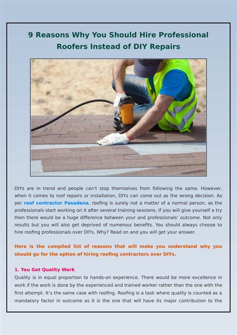 Ppt 9 Reasons Why You Should Hire Professional Roofers Instead Of Diy