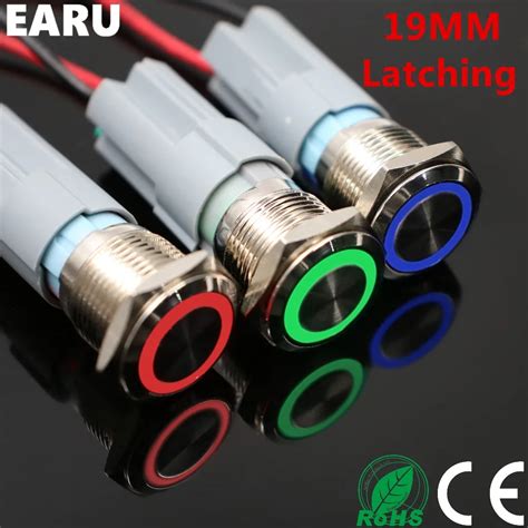 19mm Metal Push Button Switch Waterproof Latching Self Lock Fixation Power Press Ring Led Light