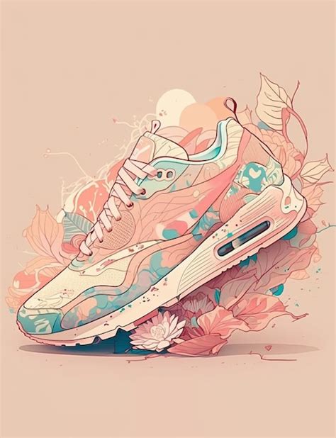 Un Dibujo De Un Zapato Nike Con Un Patrón Floral Foto Premium