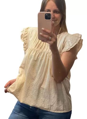 Blusa De Lino Con Volados Y Broderie Mercadolibre