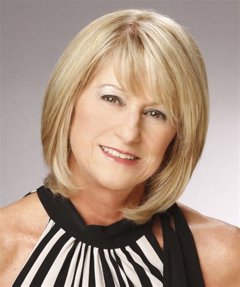 Medium Straight Light Blonde Bob Haircut With Side Swept Bangs