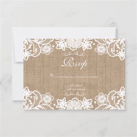 Rustic Country Burlap Lace Wedding Rsvp Zazzle