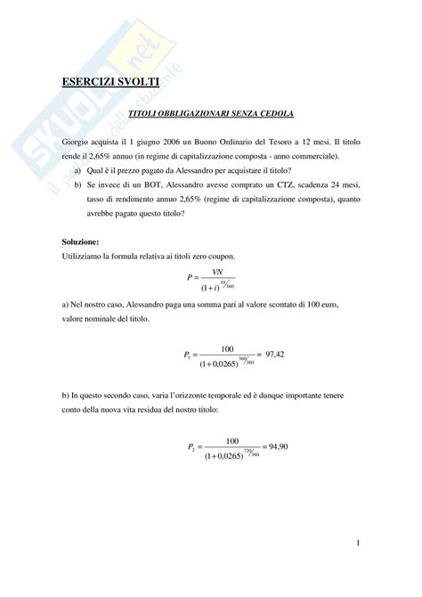 Esercizi Svolti Matematica Finanziaria Prof De Marchis