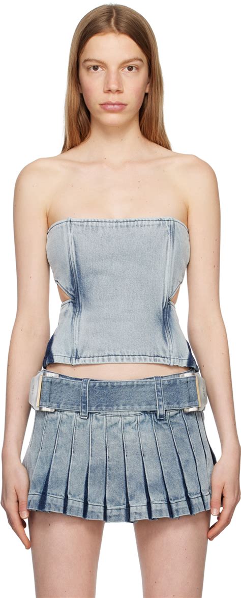 Blue Darted Denim Corset By Dion Lee On Sale