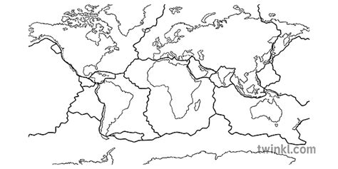 Tectonic Plates Map Black And White Twinkl