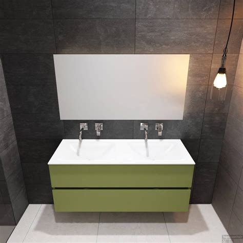 Badkamermeubel Solid Surface BWS Oslo 120x46 Cm Dubbel Mat Groen 0