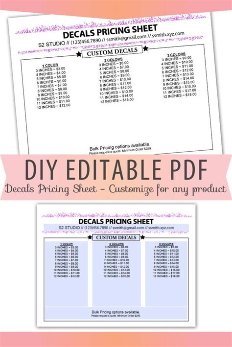 Fillable Editable Text Only Pdf Pricing Sheet Letter Size Etsy