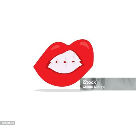 Red Female Lips Collection Woman Lip Expressed Differernt Emotion Stock