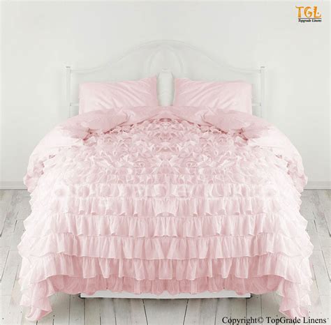 Pink Ruffle Bedspread Waterfall Ruffle Duvet Cover Egyptian Cotton